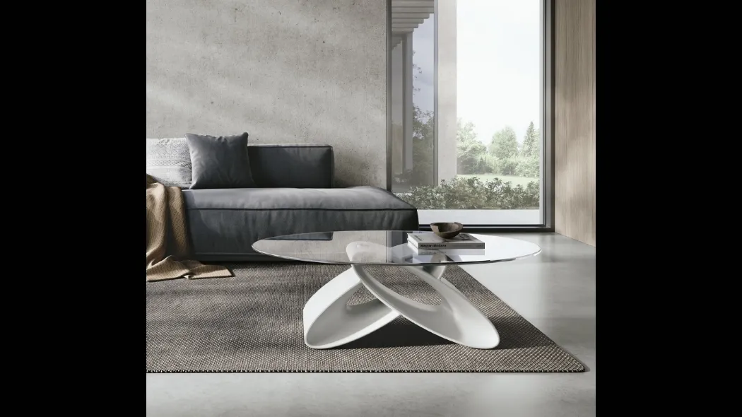 Tavolino ovale Eclipse con piano in vetro e base in poliuretano di Target Point