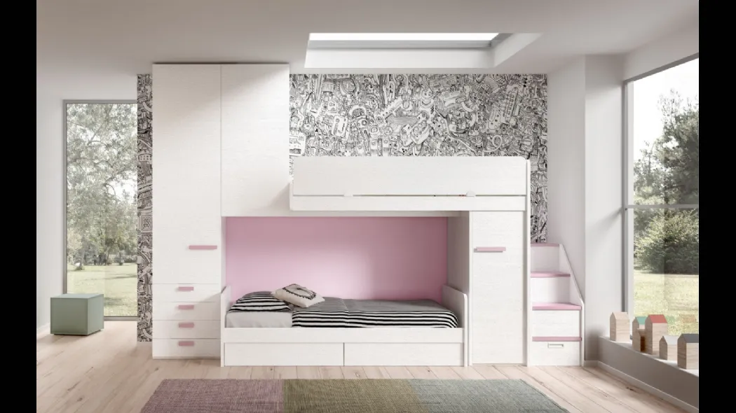 Camera finitura Bianco e Rosa con soppalco Room 171 di Zg Mobili