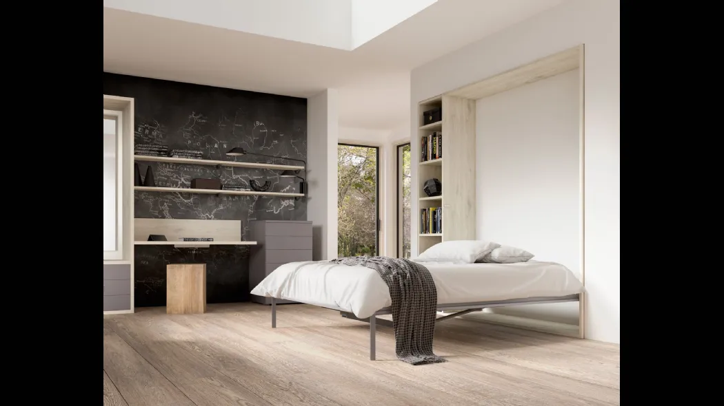 Camera salvaspazio con scrivania e letto aperto Room 150 di Zg Mobili