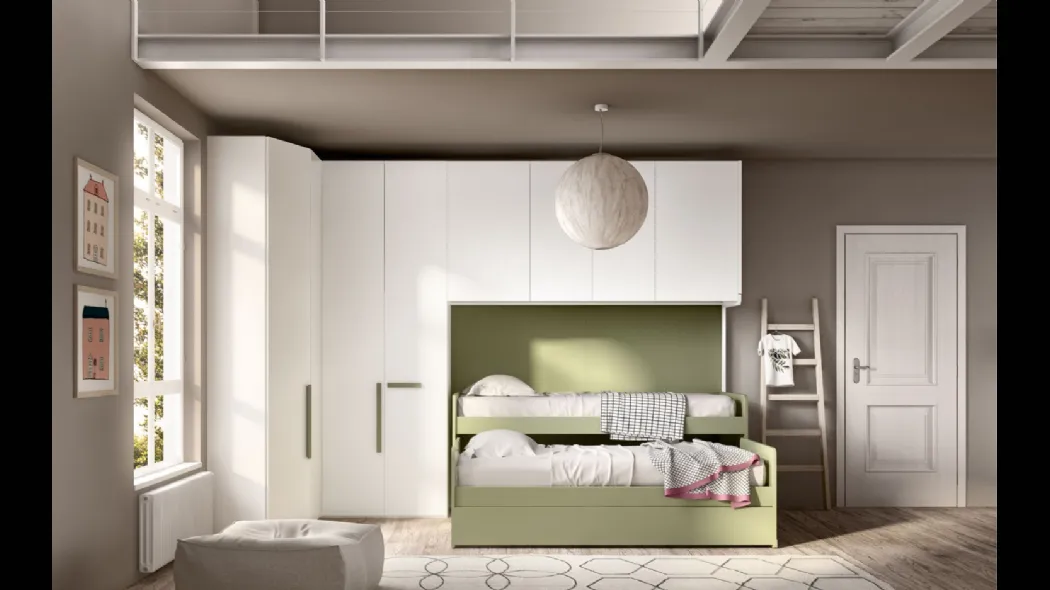 Camera con ponte angolare e doppio letto estraibile Room 147 di Zg Mobili