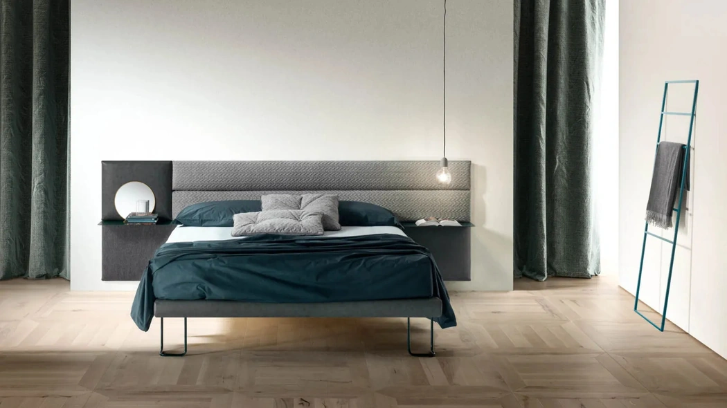 Letto con testiera in tessuto Pannelli Wall di Bside