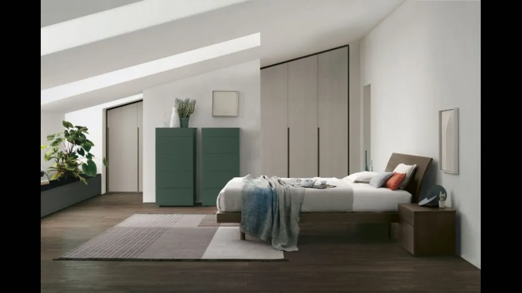 Letto con testiera Clio in legno rovere moka di Tomasella