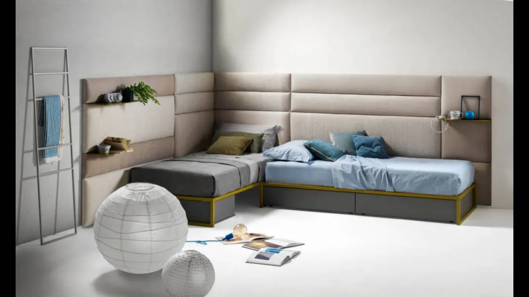 Letto singolo sommier con Pannelli Wall in tessuto di Bside