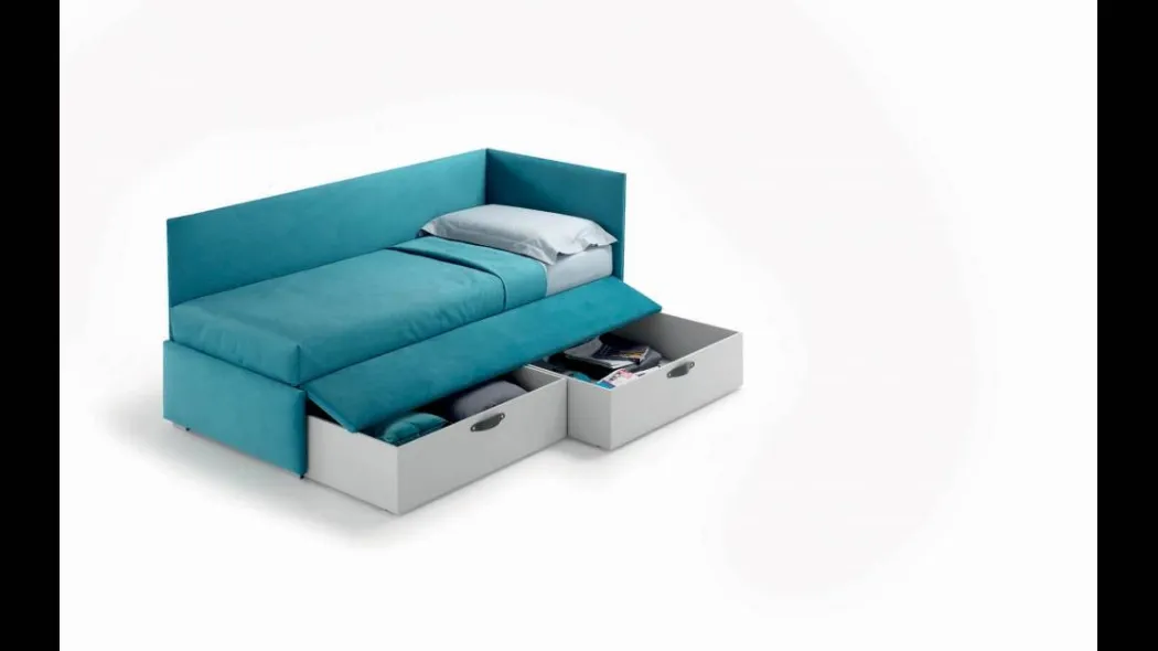 Letto singolo in tessuto imbottito con contenitori estraibili Twice Angolo Alto di Bside