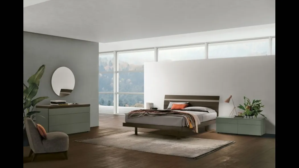 Letto con testiera Joker in materico rovere moka di Tomasella