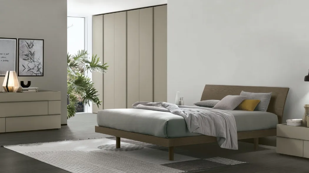 Letto in materico rovere moka con testiera Narciso di Tomasella