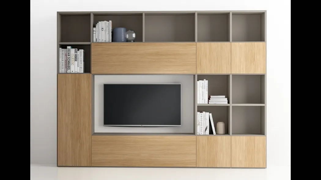 Libreria Composizione PTG317 in finitura Matwood Honey e laccato opaco di SantaLucia