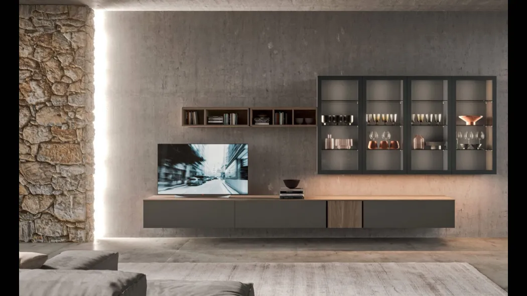 Parete Attrezzata sospesa Living T01 di Gentili Cucine