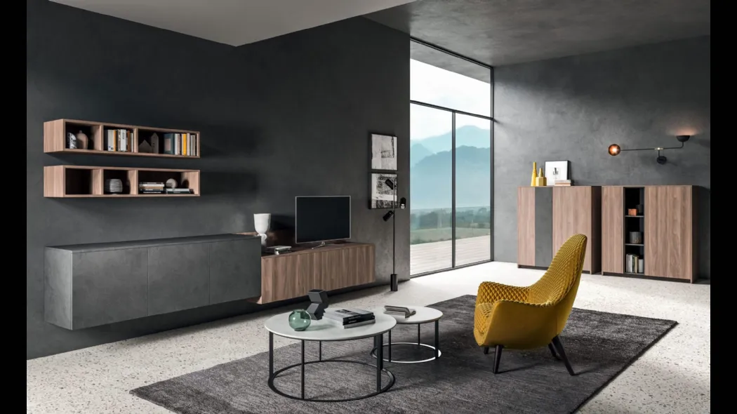 Parete Attrezzata sospesa Living T12 in melaminico di Gentili Cucine