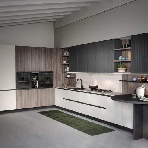 Cucina Moderna con penisola Fly Composizione 02 di Prima Cucine